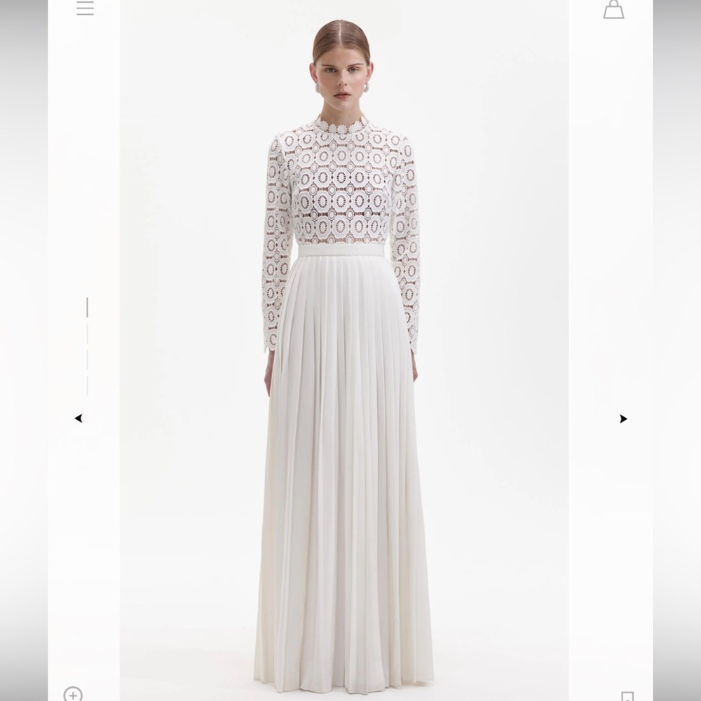 NWT Self Portrait Pleated Crochet Floral Maxi Dress